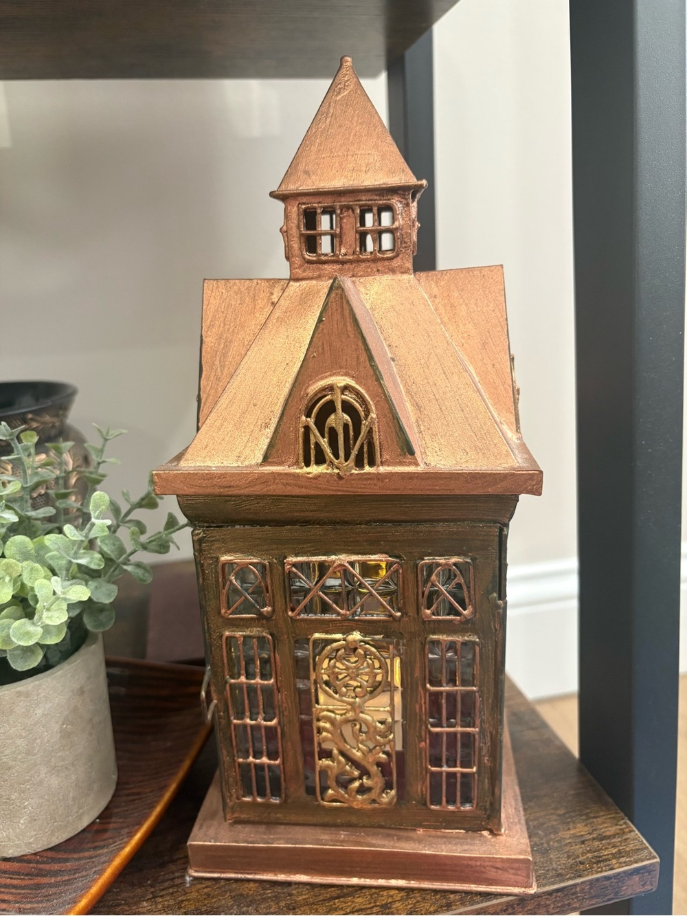 Metal Decorative Lantern House in Bronze and Gold